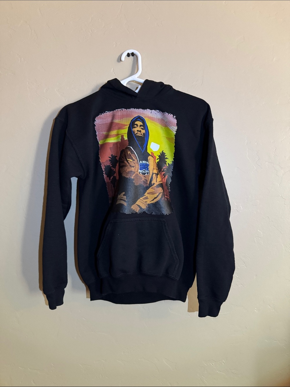 Gildan Black Hoodie with Colorful Portrait Graphic